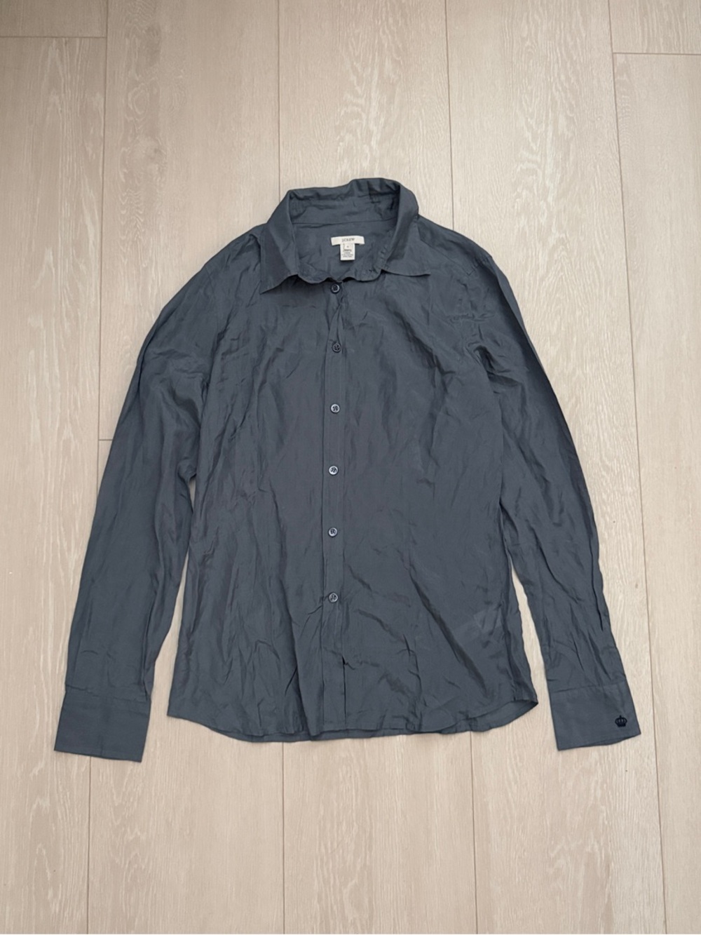 J. Crew Silk Blend Dark Charcoal Button-Down Shirt